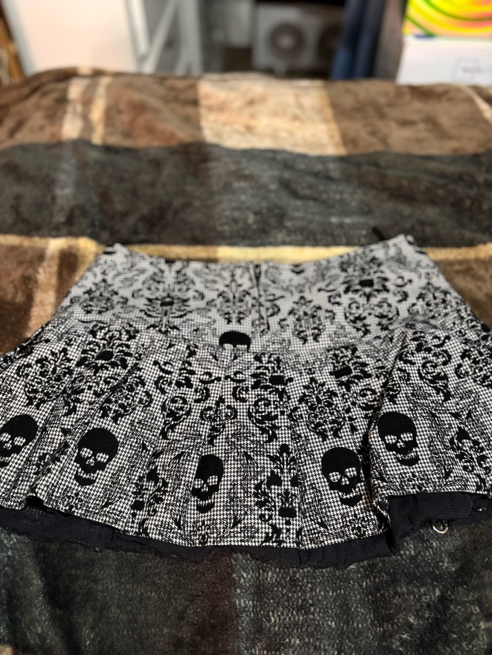 Hell Bunny Black & White Skull Pleated Mini Skirt